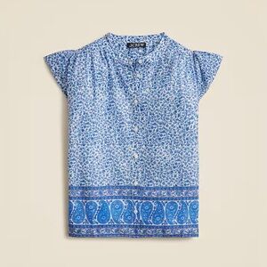 J.Crew Flutter-sleeve button-up shirt in bandana block print